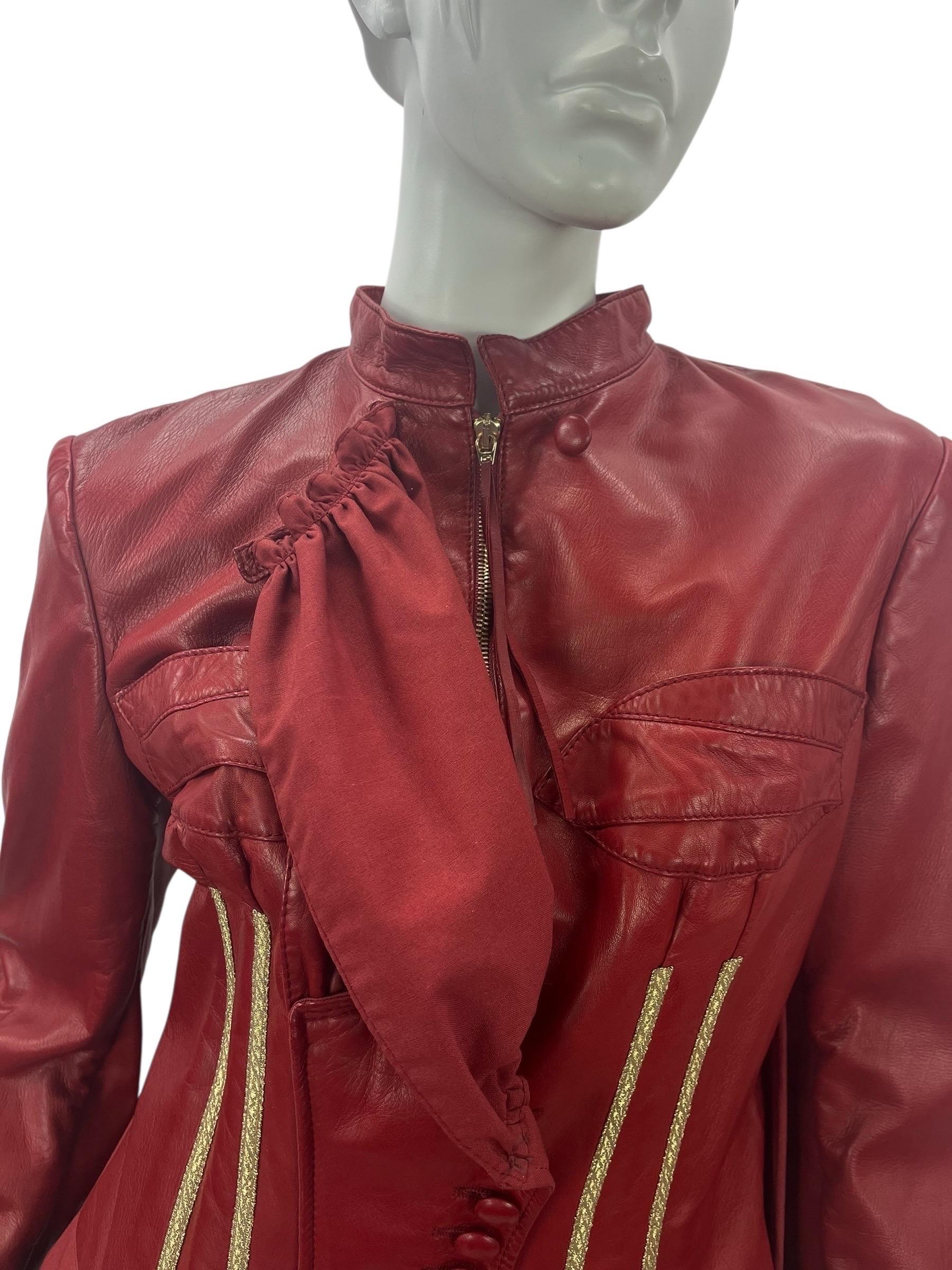 2004 Vintage Roberto Cavalli Red Leather Corset Jacket NWT For