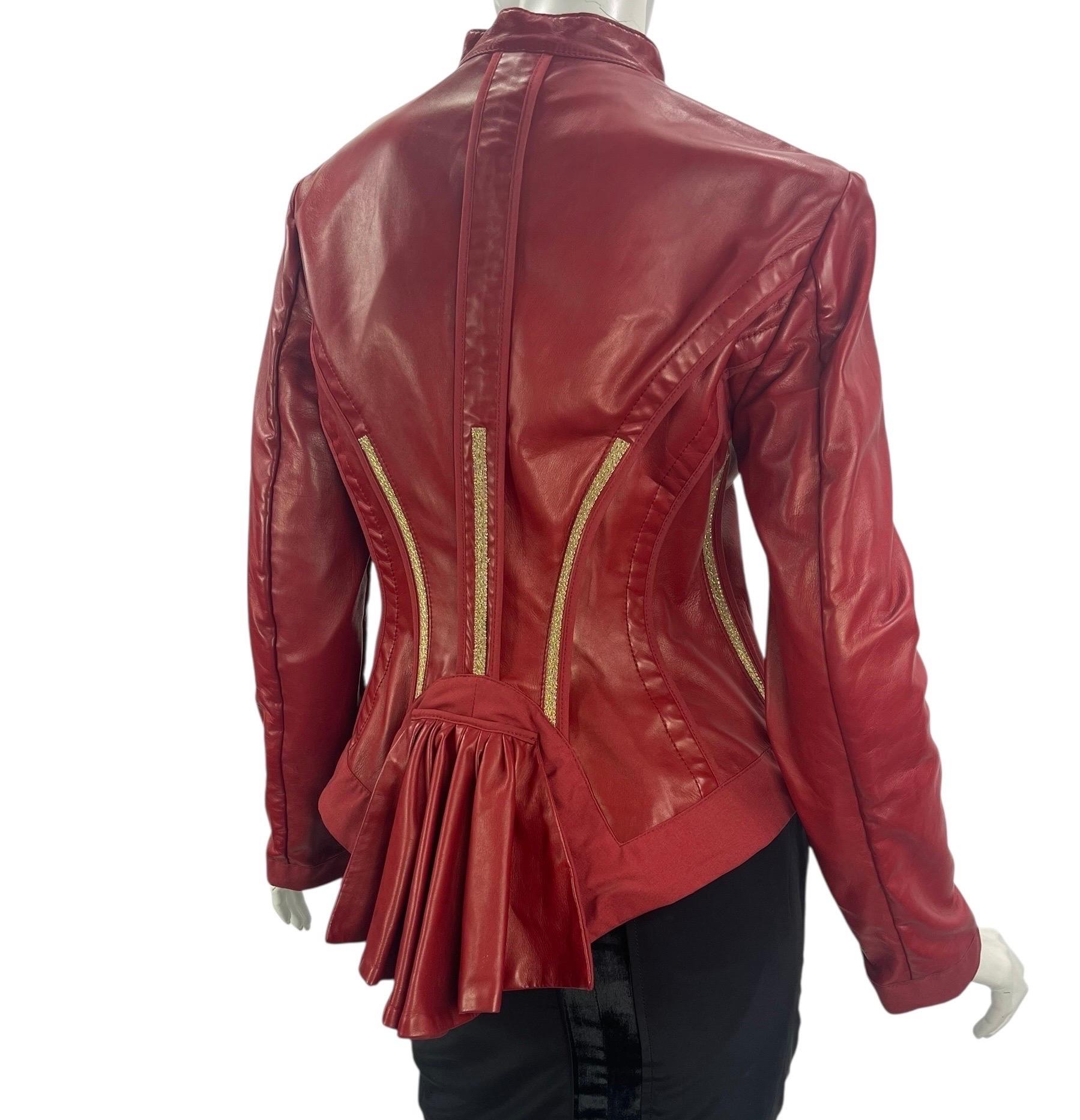 2004 Vintage Roberto Cavalli Red Leather Corset Jacket NWT For
