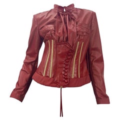 2004 Vintage Roberto Cavalli Red Leather Corset Jacket NWT