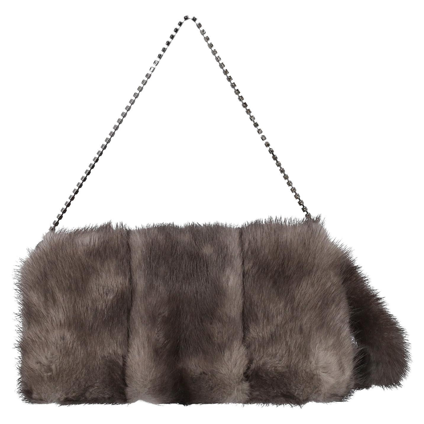 2004 Vintage Tom Ford for Gucci Cross mink fur clutch bag In Excellent Condition In Montgomery, TX