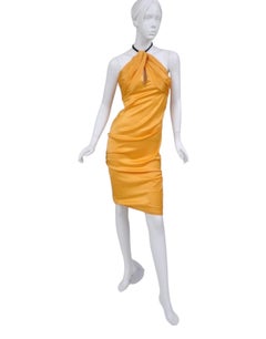 2004 Vintage Tom Ford for Gucci Yellow Silk Dress with Leather 44 - 8 NWT!