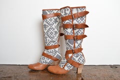 2004 Vivienne Westwood leather Pirate Strap Heeled Tapestry Boots EU 40 / UK 6.5