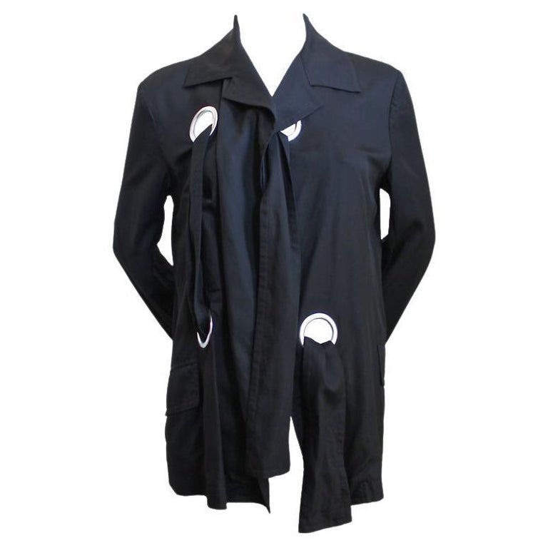 2004 YOHJI YAMAMOTO black RUNWAY jacket with large silver grommets For Sale