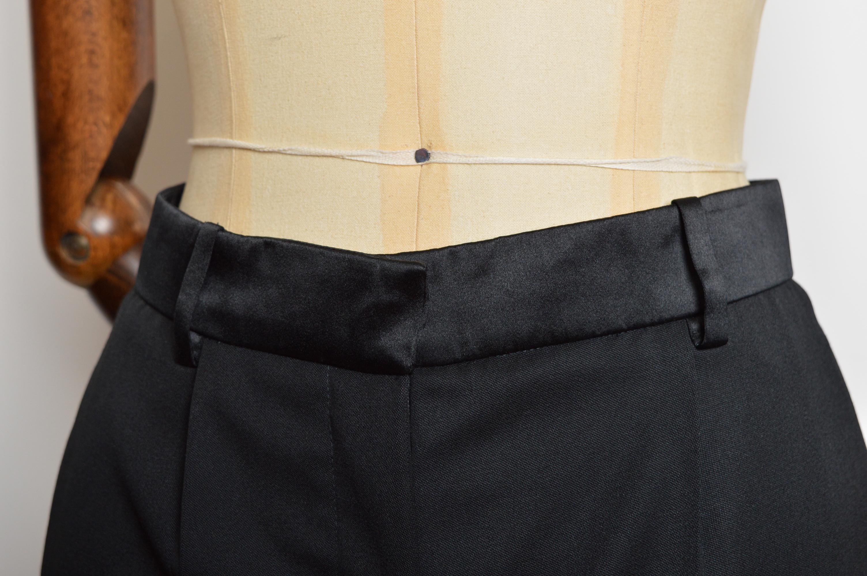 2004 YSL by Tom Ford Black Tuxedo Pants - Tailored All Black suit Trousers In Good Condition For Sale In Sheffield, GB