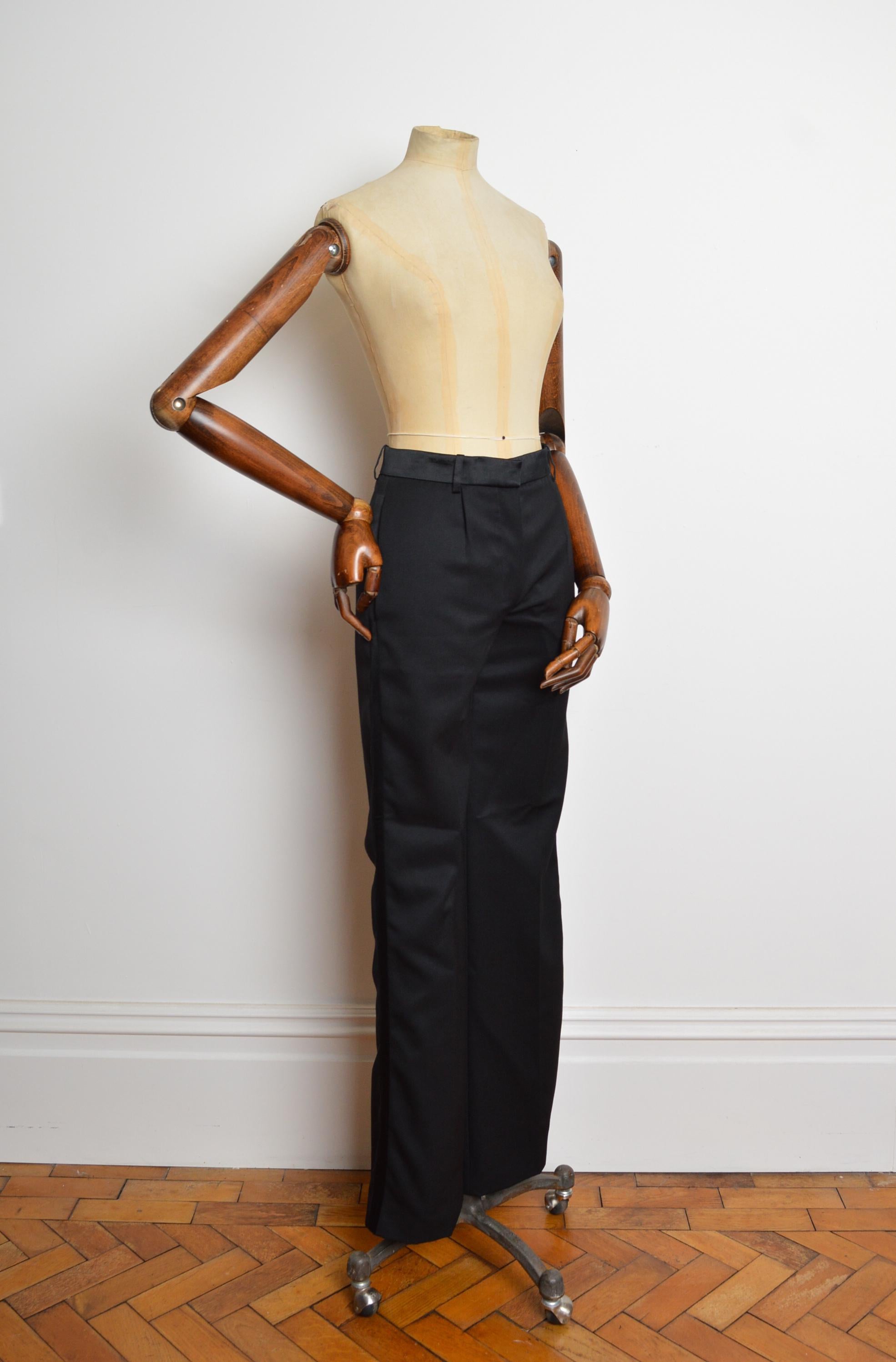 2004 YSL by Tom Ford Black Tuxedo Pants - Tailored All Black suit Trousers For Sale 3