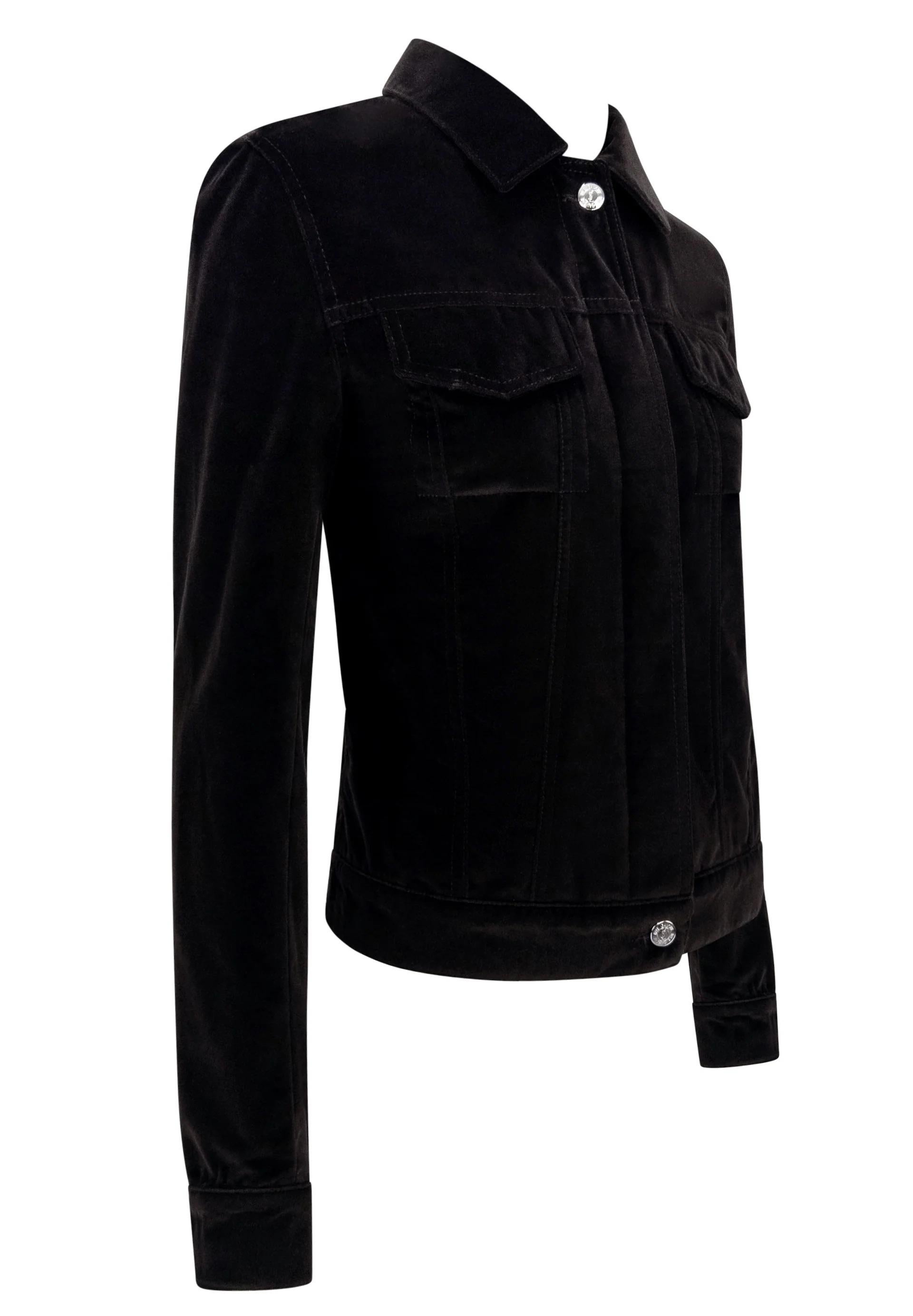 Nero 2004 Yves Saint Laurent by Tom Ford Giacca Trucker in velluto marrone con bottoni d'argento in vendita