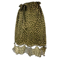 Resort 2005 Yves Saint Laurent Green Lip Logo Print Silk Chiffon Skirt