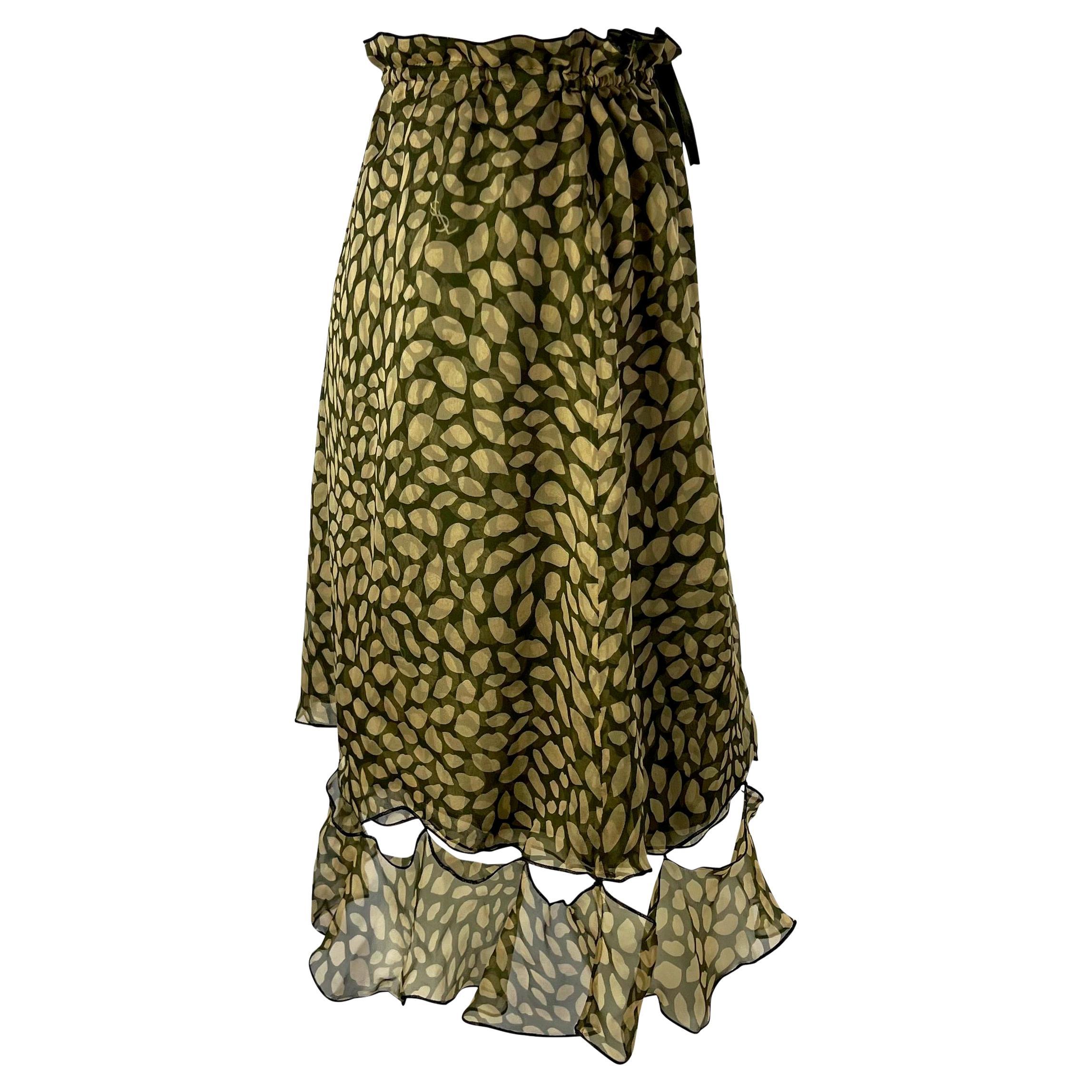 Women's Resort 2005 Yves Saint Laurent Green Lip Logo Print Silk Chiffon Skirt For Sale