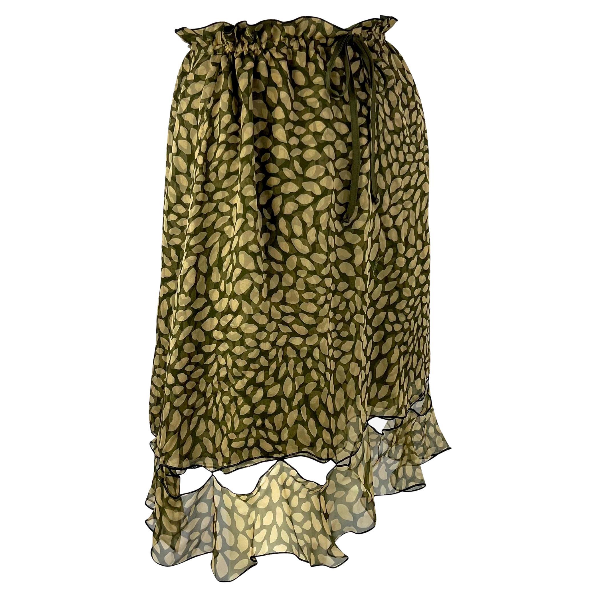 Resort 2005 Yves Saint Laurent Green Lip Logo Print Silk Chiffon Skirt For Sale 1