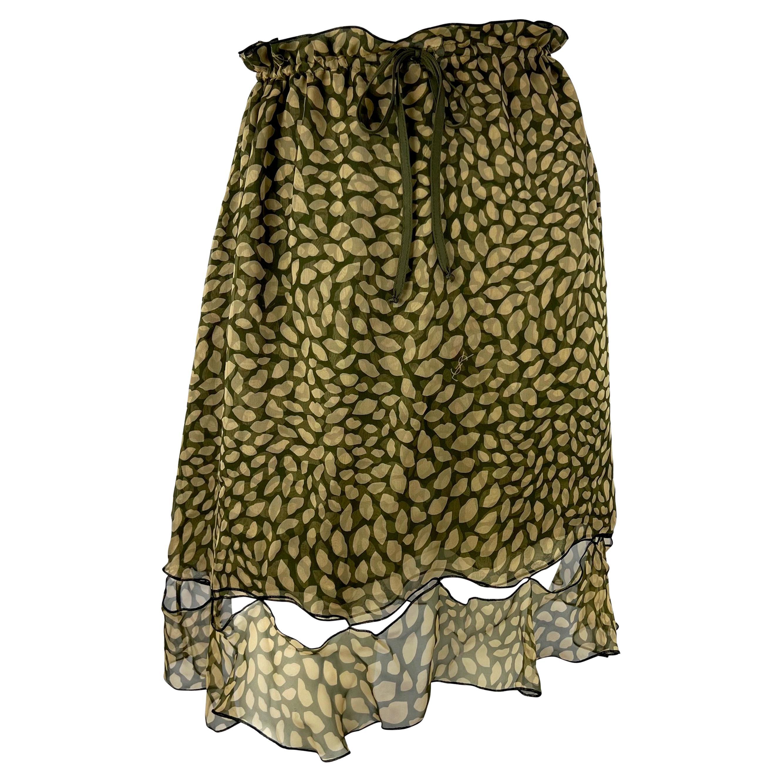 Resort 2005 Yves Saint Laurent Green Lip Logo Print Silk Chiffon Skirt For Sale