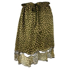 Resort 2005 Yves Saint Laurent Green Lip Logo Print Silk Chiffon Skirt