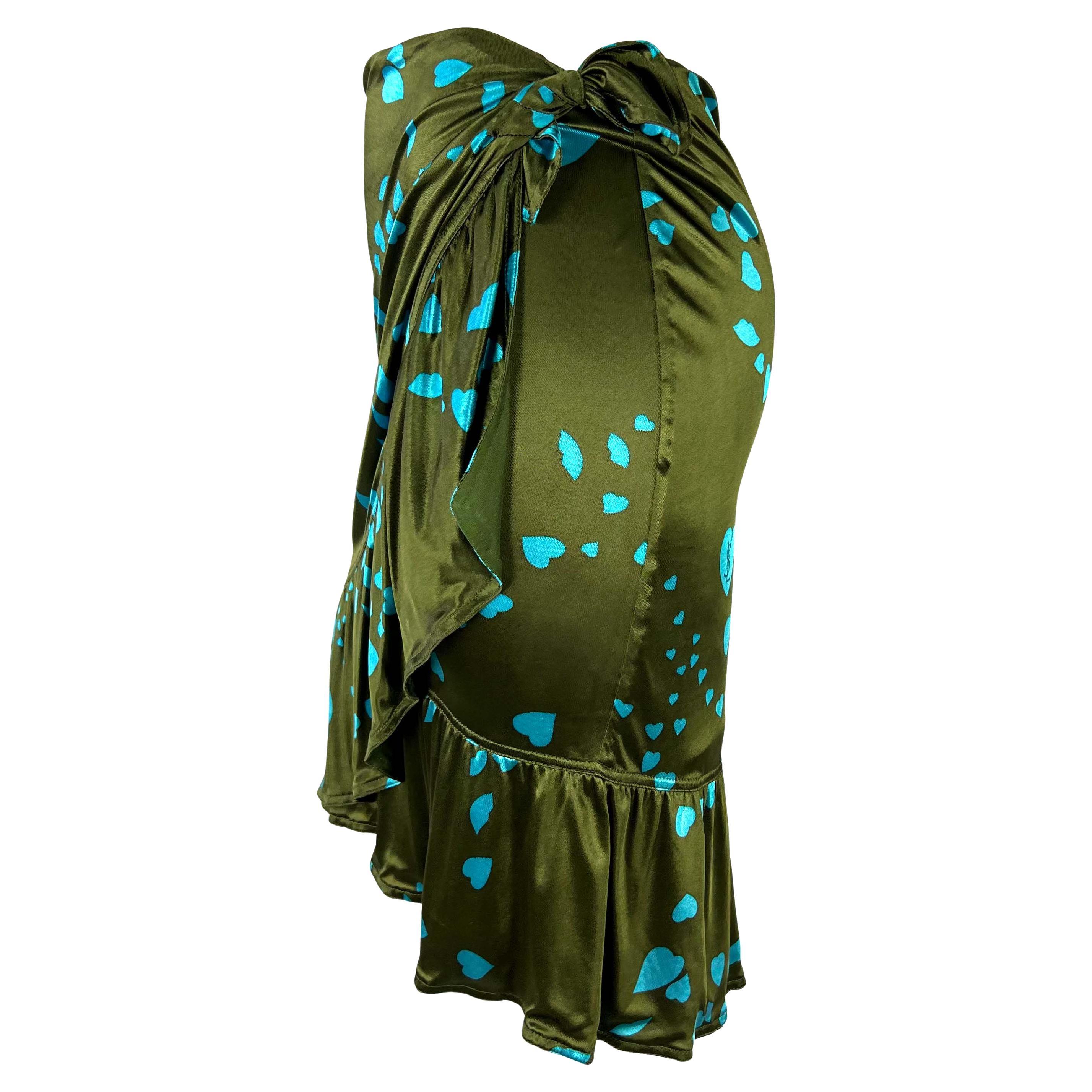 Women's Resort 2005 Yves Saint Laurent Lip Logo Print Green Blue Viscose Skirt For Sale