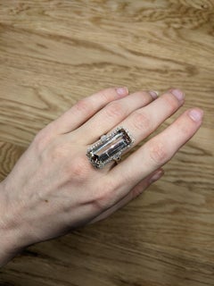 20.04cts Pink Tourmaline Ring w Diamond Halo in 14K Gold  Emerald Cut 25X10mm