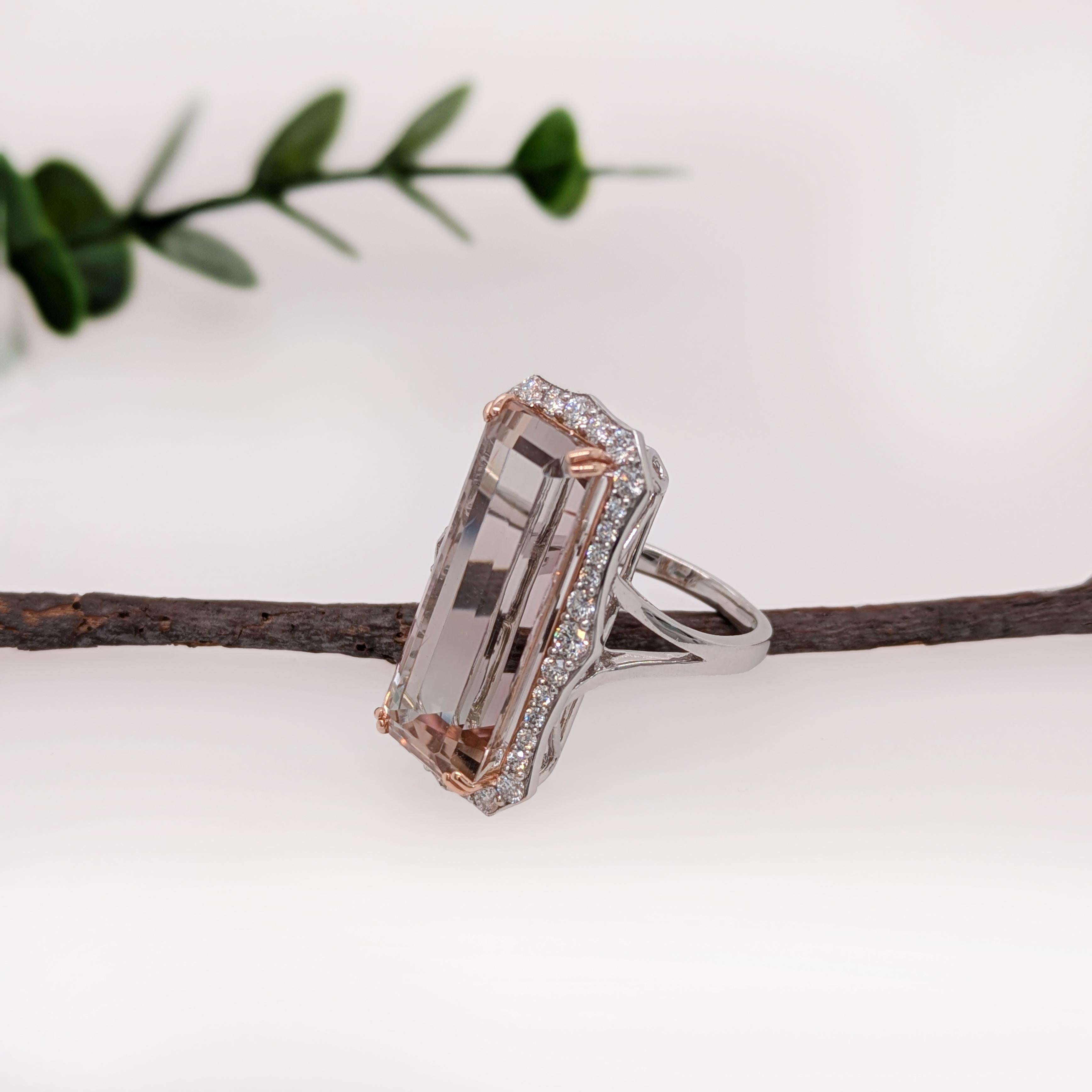 20.04cts Pink Tourmaline Ring w Diamond Halo in 14K Gold  Emerald Cut 25X10mm In New Condition For Sale In Columbus, OH