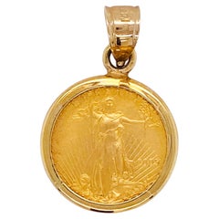 2005 5 Dollar Us Collector's Coin, 22k & 14k Yellow Gold, Sleek Bezel Pendant LV