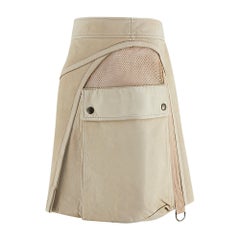 2005 Alexander McQueen Beige Leather Mini-Skirt with Net Panels