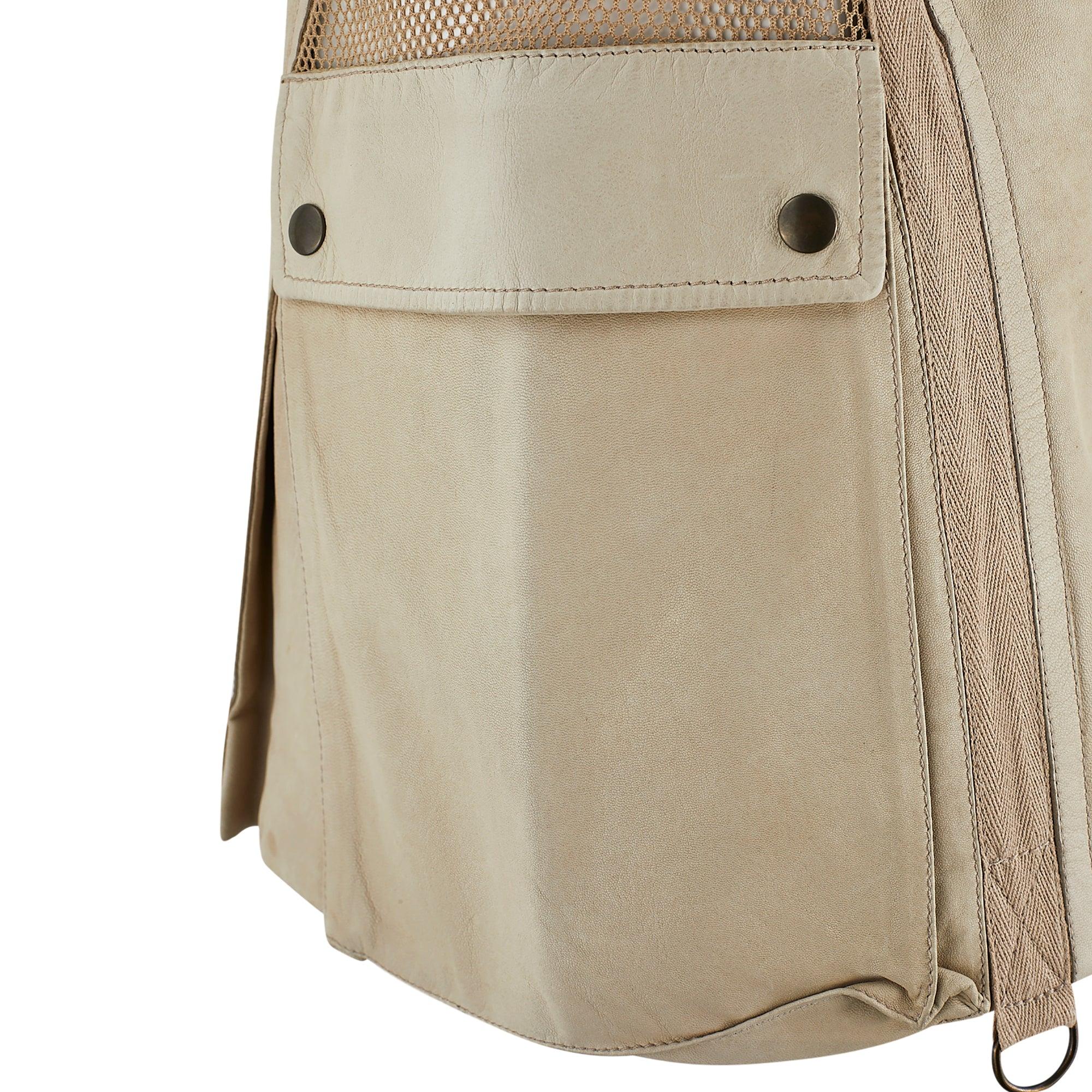 Women's 2005 Alexander McQueen Beige Leather Mini-Skirt with Net Panels For Sale