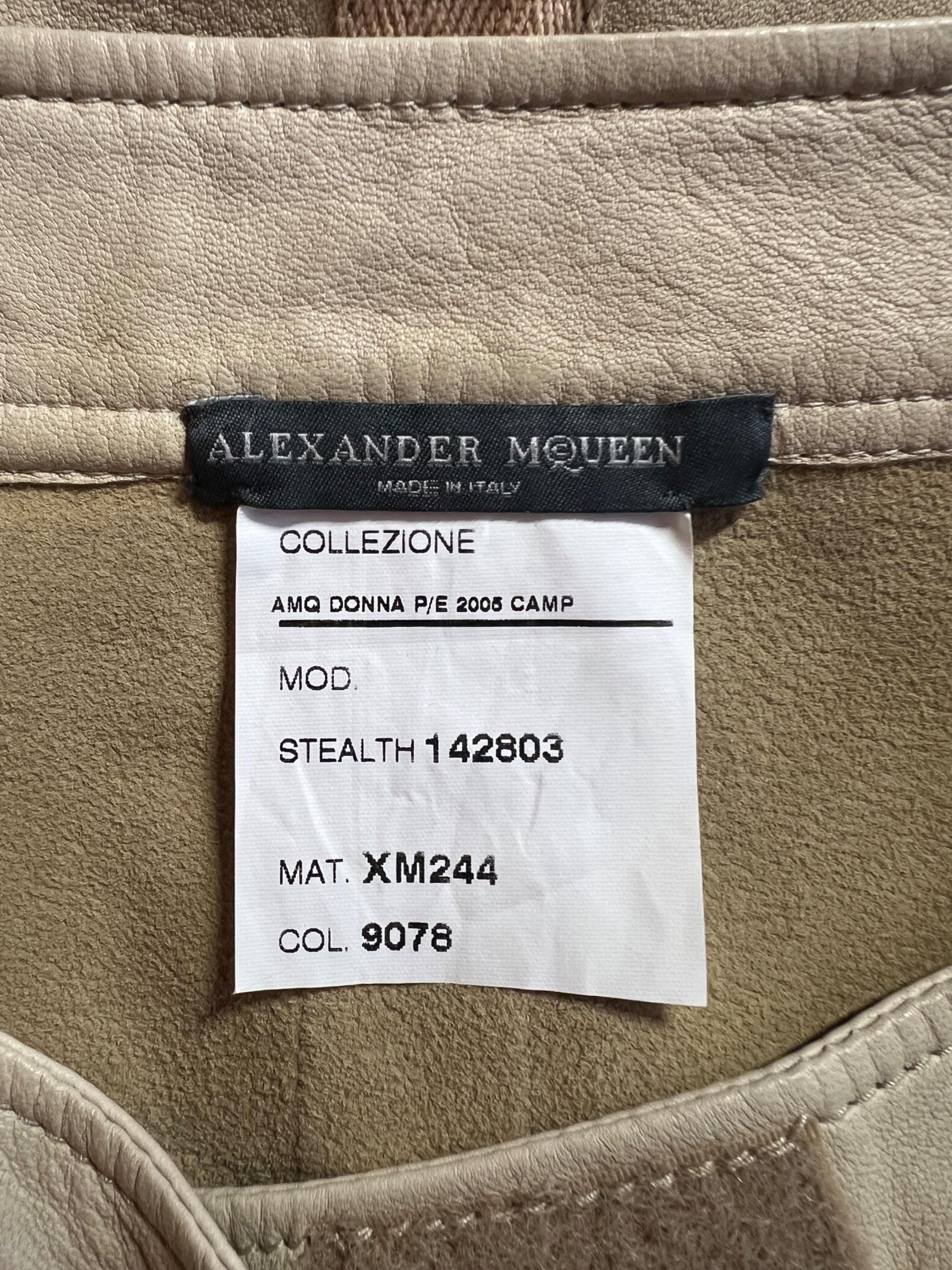 2005 Alexander McQueen Beige Leather Mini-Skirt with Net Panels For Sale 1