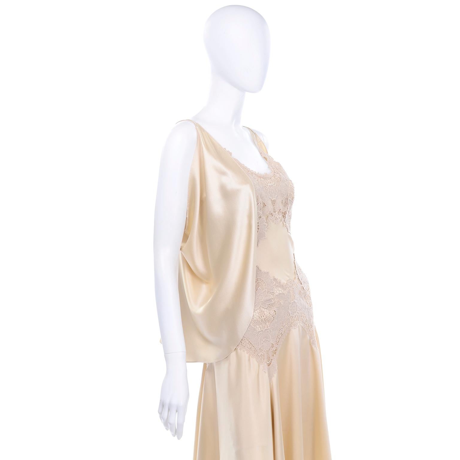 2005 Alexander McQueen Champagne Silk & Lace Slip Dress With Sleeveless Wrap Top 2