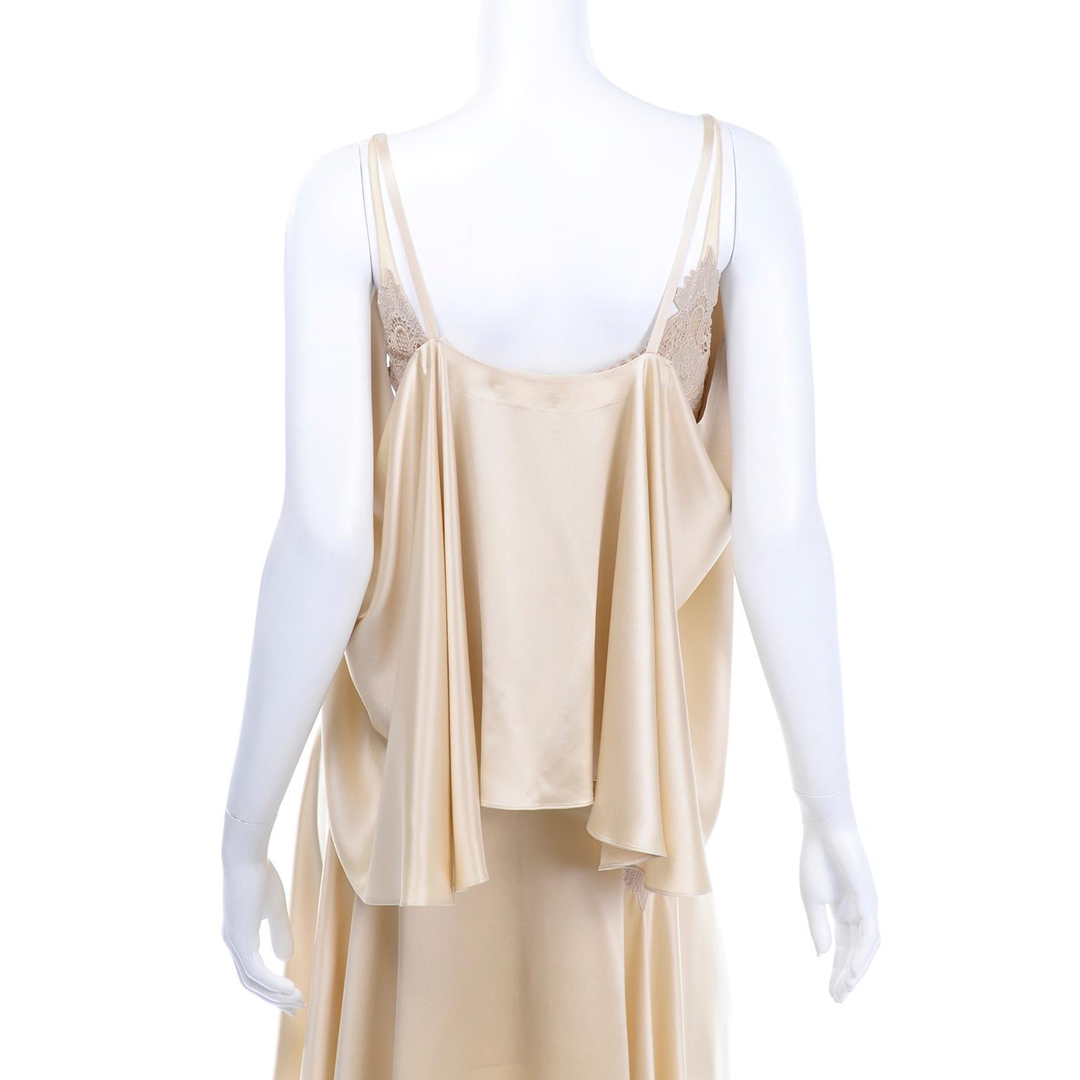 2005 Alexander McQueen Champagne Silk & Lace Slip Dress With Sleeveless Wrap Top 3