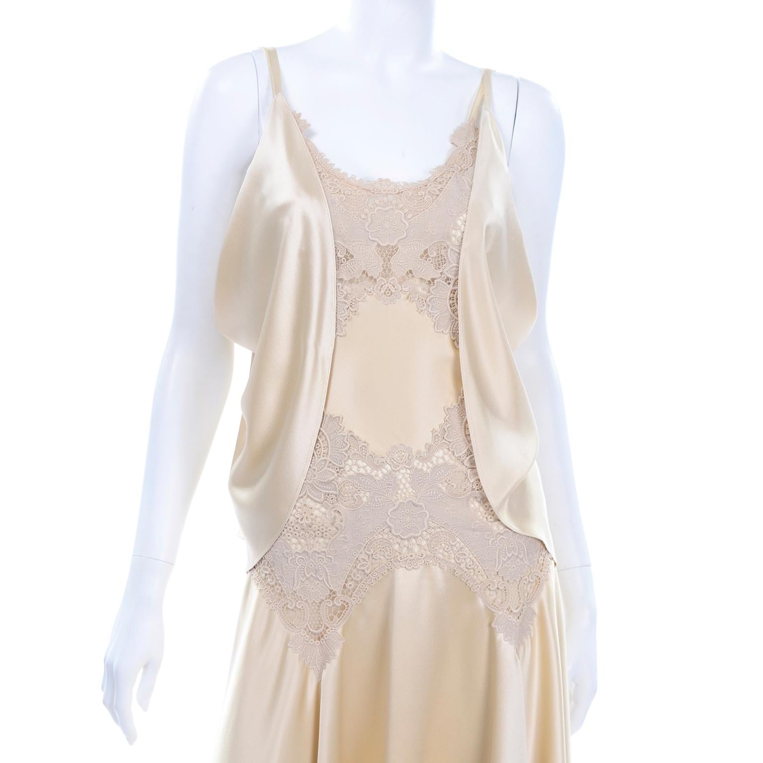 2005 Alexander McQueen Champagne Silk & Lace Slip Dress With Sleeveless Wrap Top 4