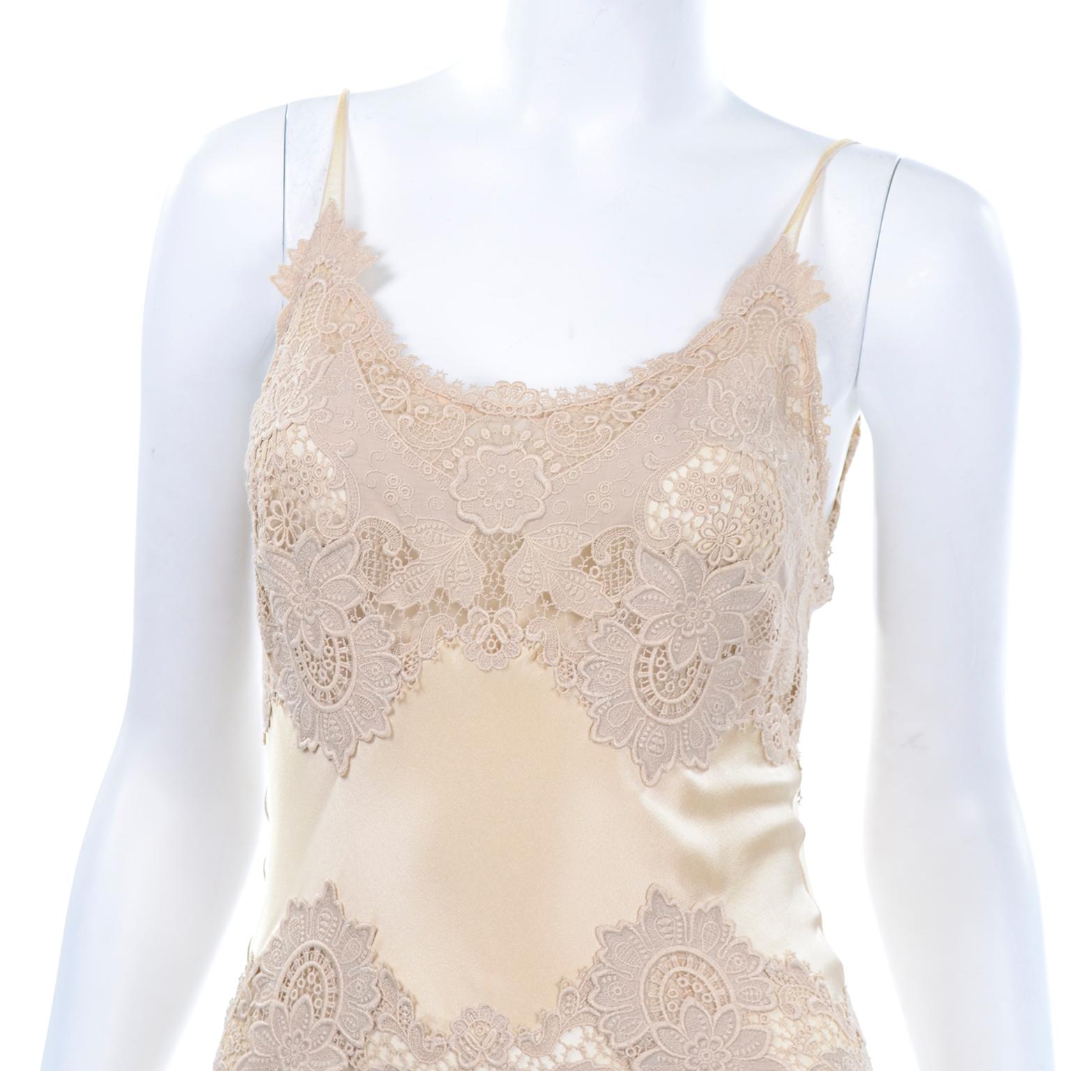 2005 Alexander McQueen Champagne Silk & Lace Slip Dress With Sleeveless Wrap Top 5