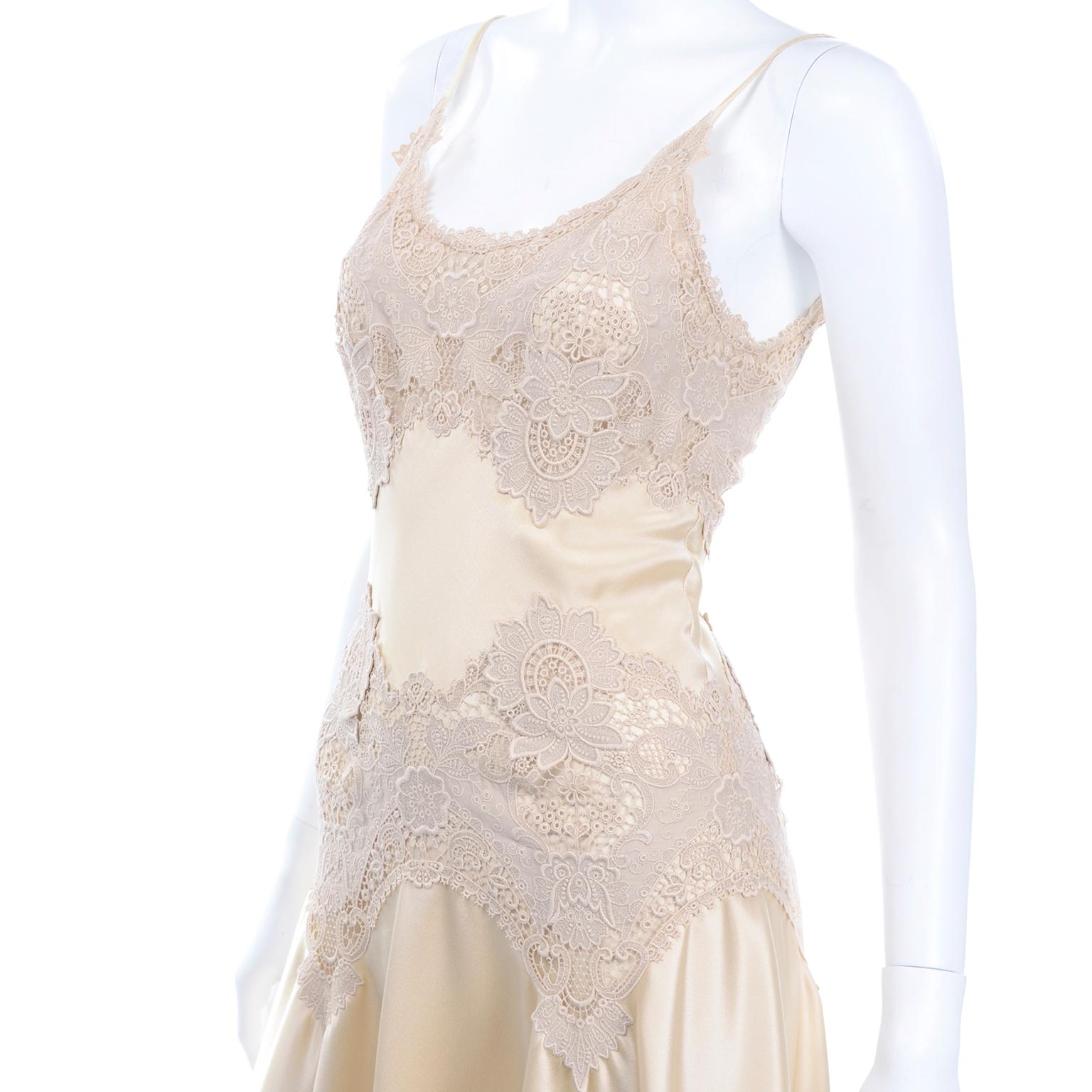 2005 Alexander McQueen Champagne Silk & Lace Slip Dress With Sleeveless Wrap Top 6
