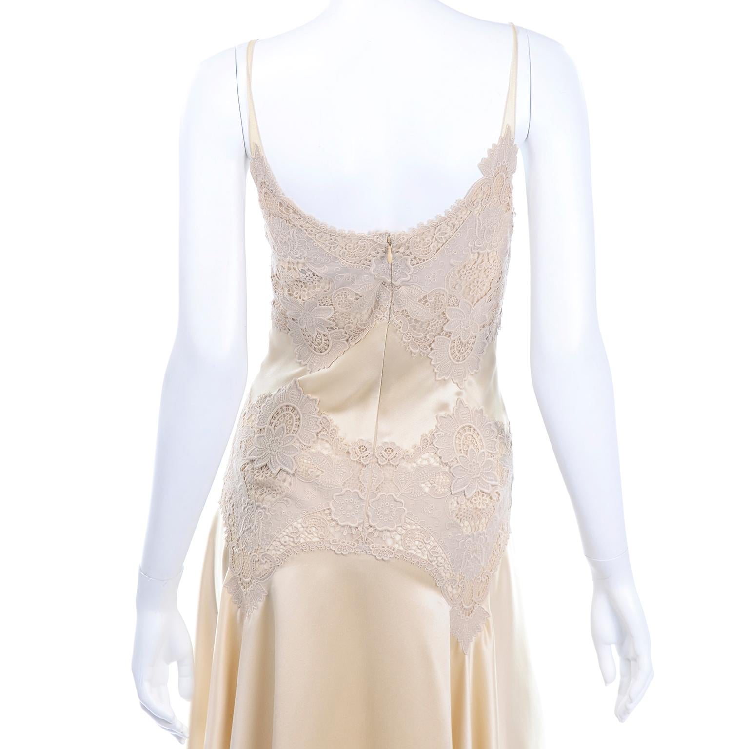 2005 Alexander McQueen Champagne Silk & Lace Slip Dress With Sleeveless Wrap Top 7