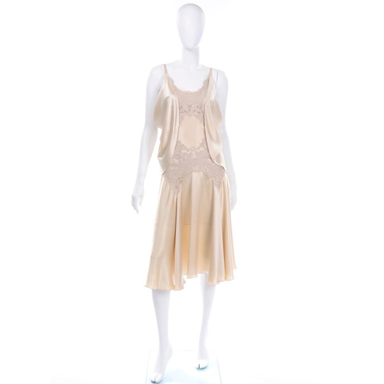 2005 Alexander McQueen Champagne Silk and Lace Slip Dress With ...