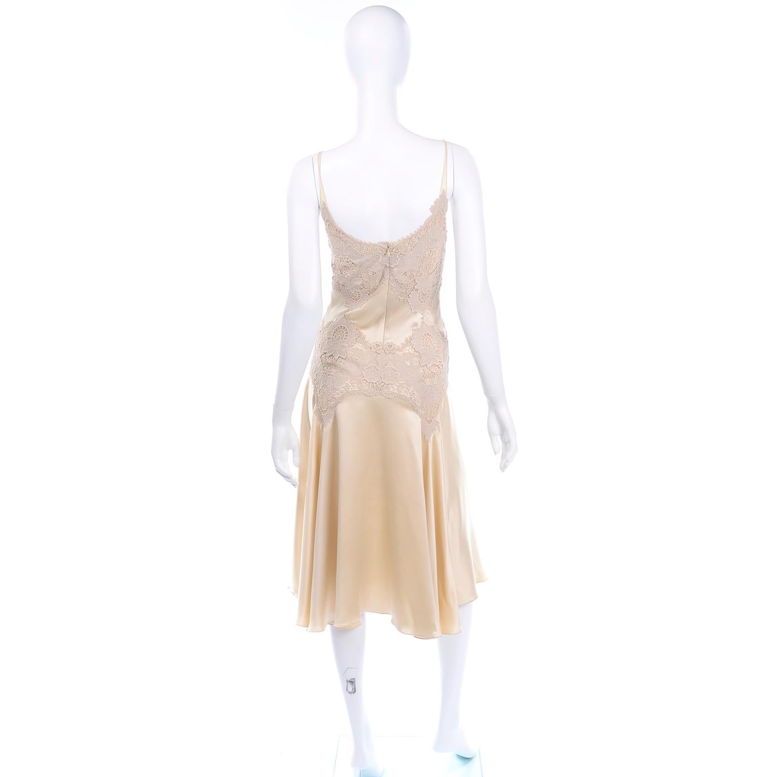 White 2005 Alexander McQueen Champagne Silk & Lace Slip Dress With Sleeveless Wrap Top