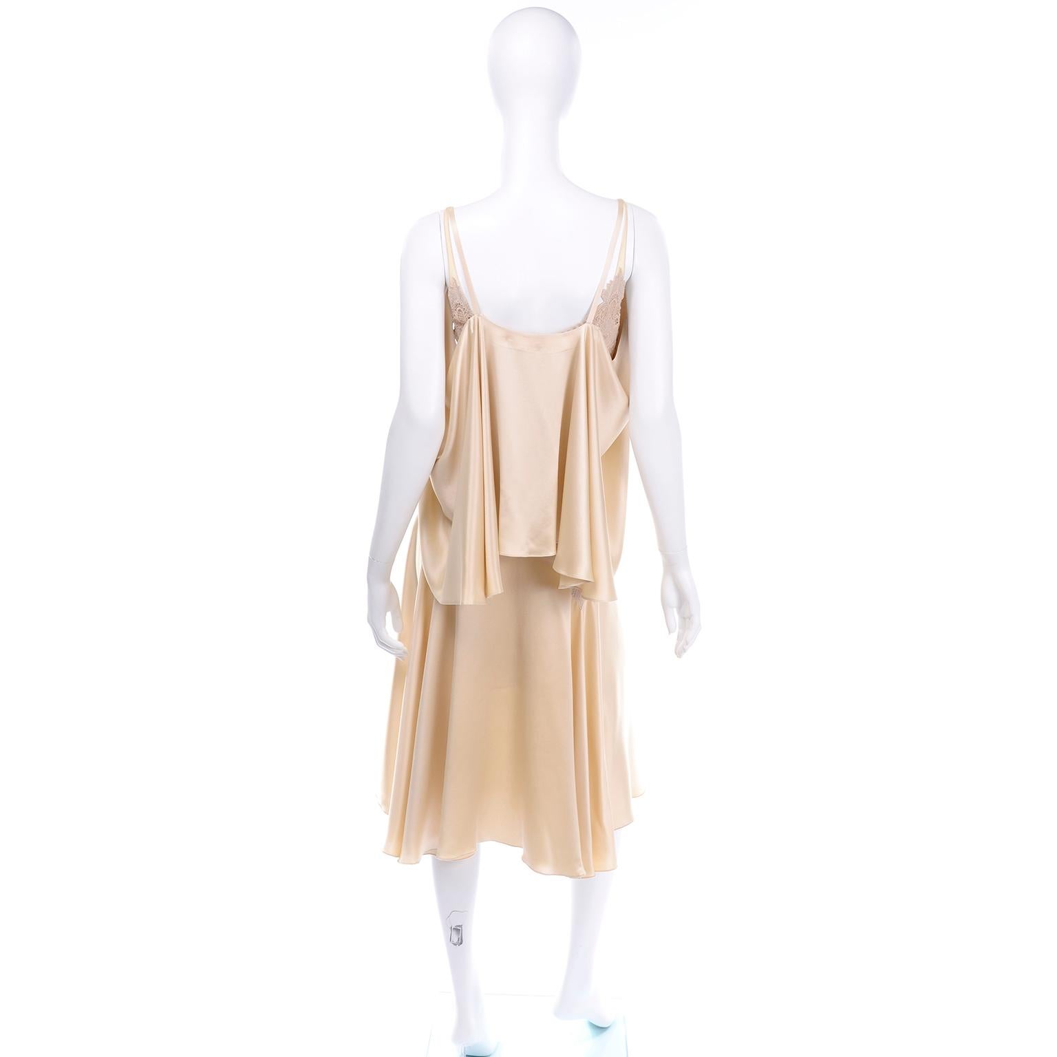 2005 Alexander McQueen Champagne Silk & Lace Slip Dress With Sleeveless Wrap Top In Good Condition In Portland, OR