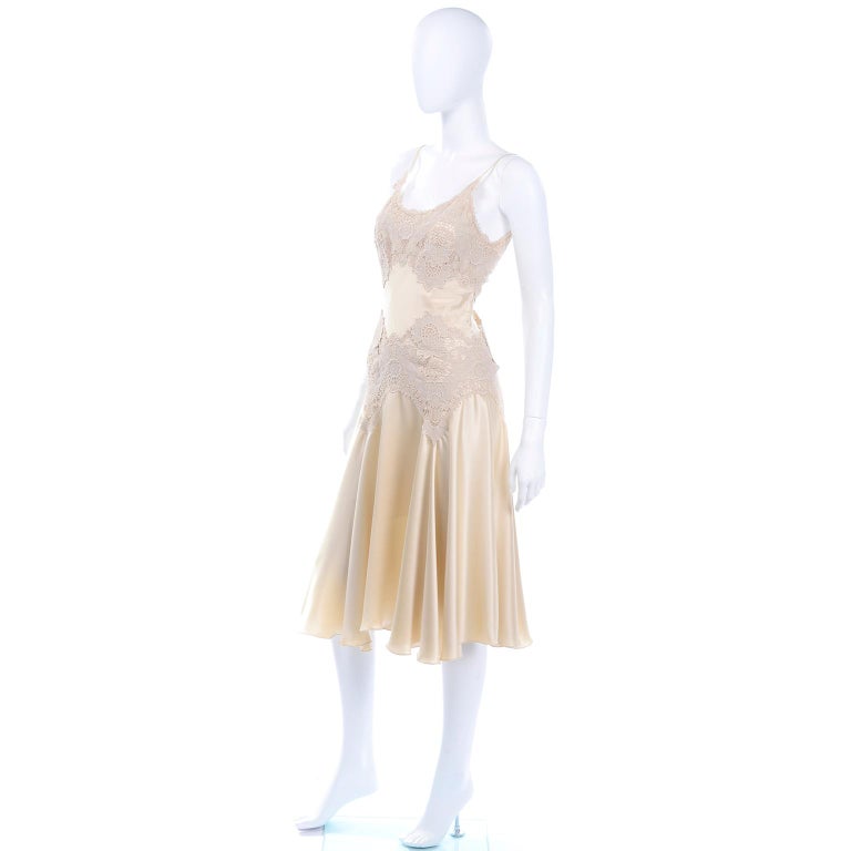 2005 Alexander McQueen Champagne Silk & Lace Slip Dress With Sleeveless  Wrap Top