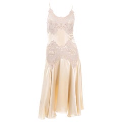 2005 Alexander McQueen Champagne Silk & Lace Slip Dress With Sleeveless Wrap Top