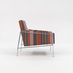 2005 Arne Jacobsen Series 3300 Easy Lounge Chairs in Orange Grey Striped Fabric