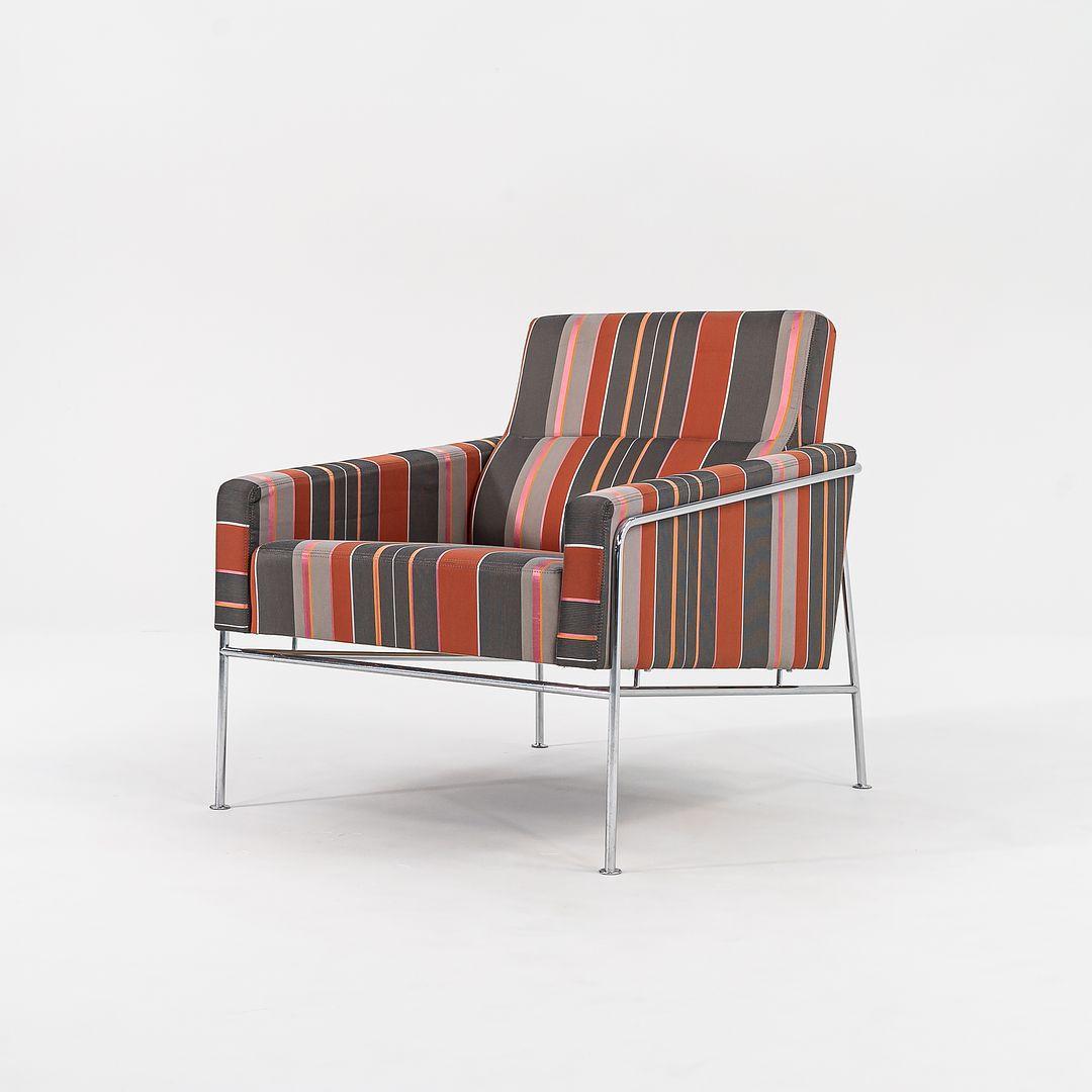 2005 Arne Jacobsen Serie 3300 Easy Loungesessel in Orange-grau gestreiftem Stoff (21. Jahrhundert und zeitgenössisch) im Angebot