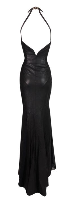 2005 Atelier Versace Haute Couture Black Leather Gown Dress On Angelina Jolie