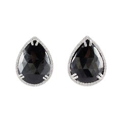 20.05 Carat Total Black Pear Shaped Diamond Stud Earrings in 14 Karat White Gold