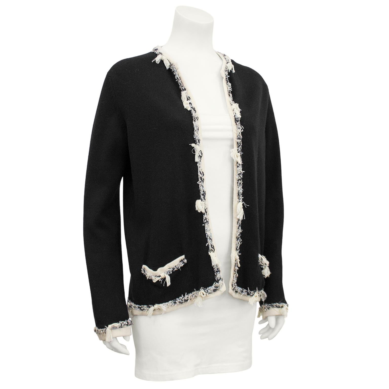 2005 Chanel Black 100% Cashmere Fringe Cardigan  In Good Condition In Toronto, Ontario