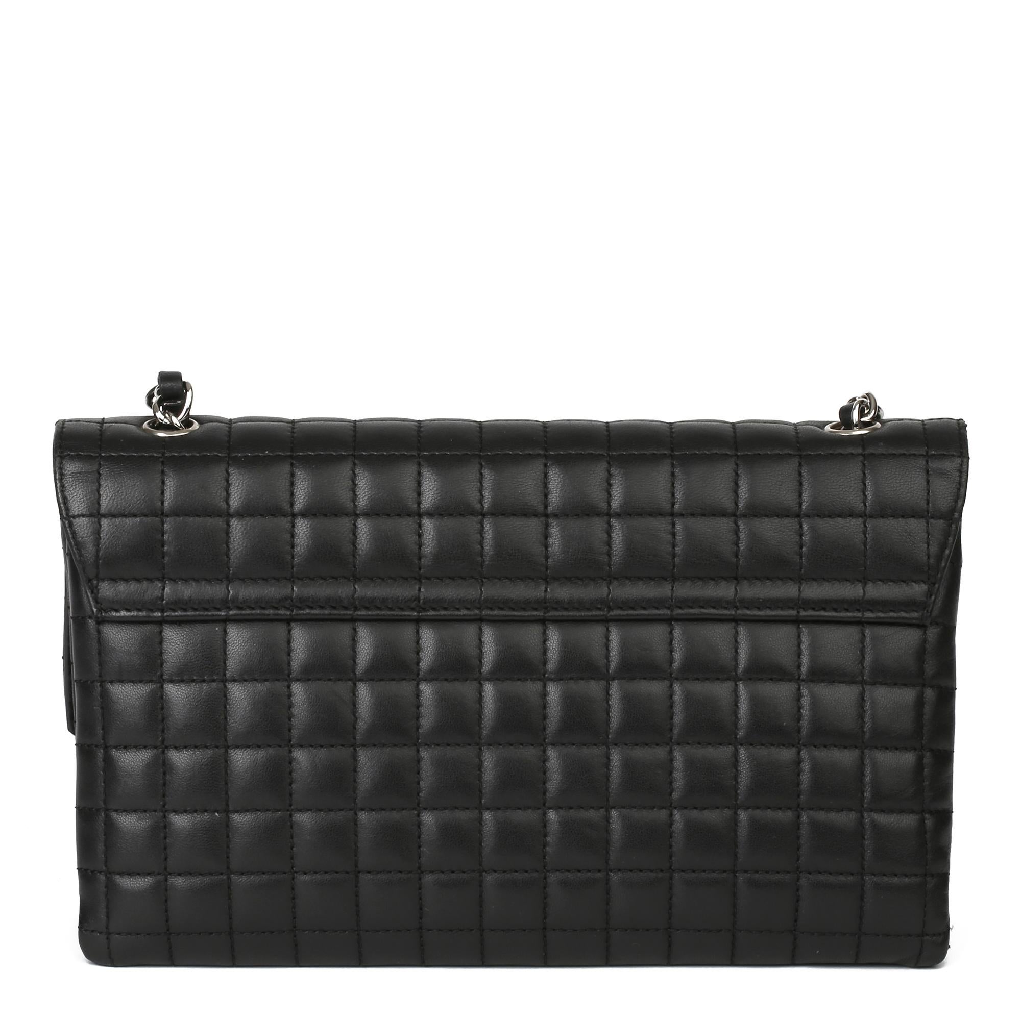 Women's 2005 Chanel Black Chocolate Bar Quilted Lambskin & Patent Leather No. 5 Camellia