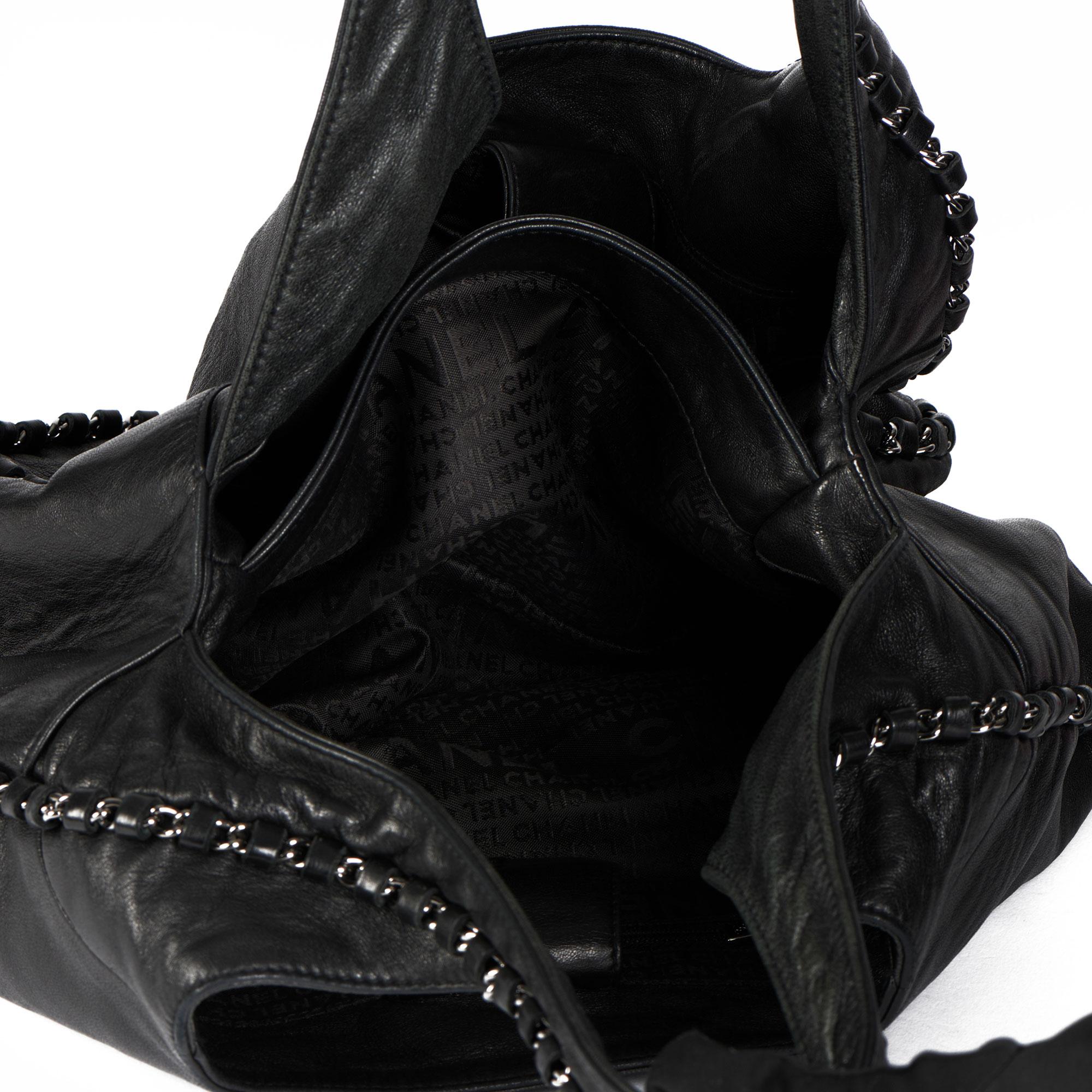 2005 Chanel Black Goatskin Chain Around Hobo Bag 6