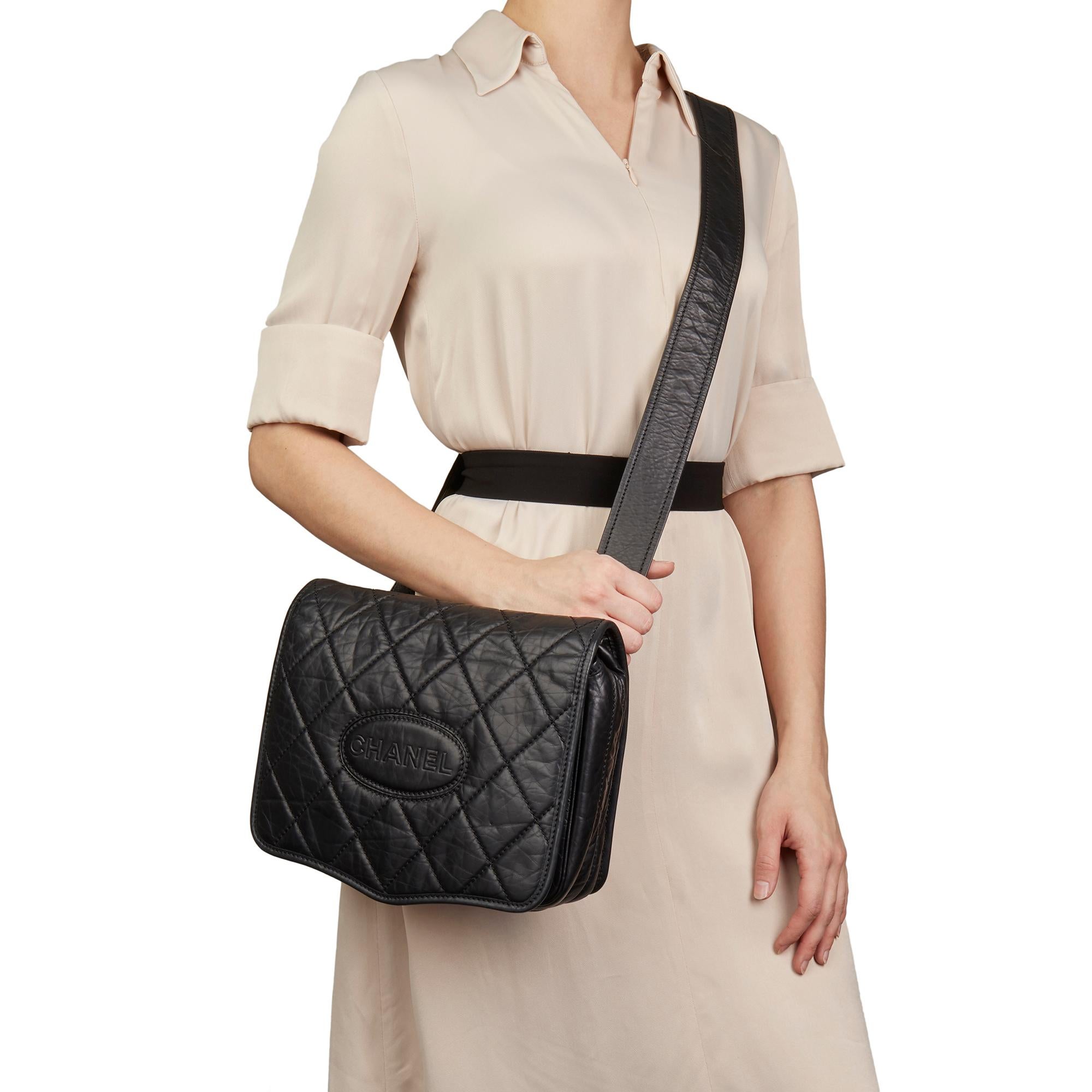 2005 Chanel Black Quilted Aged Calfskin Leather Timeless Messenger Flap Bag 8