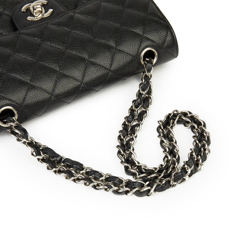 Chanel Black Quilted Caviar Classic Flap Mini Square Silver Hardware, 2005 (Very Good)-2006, Womens Handbag