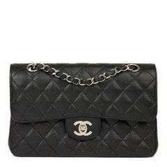 2005 Chanel Black Quilted Caviar Leather Small Classic Double Flap Bag