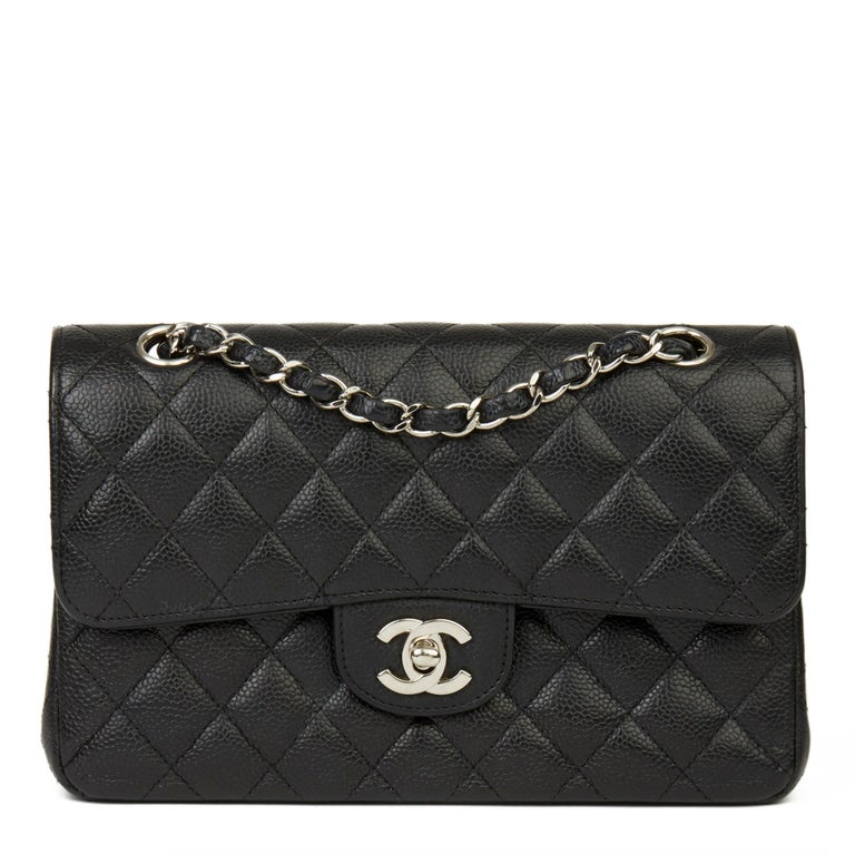 2005 Chanel Black Quilted Caviar Leather Small Classic Double Flap Bag at  1stDibs