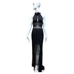 2005 CHANEL Black Silk Lace Halter Gown