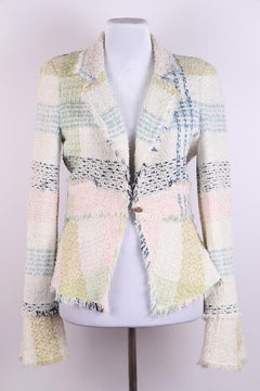 2005 Chanel Blazer in Multicolored Checked Tweed with Floral Brooch