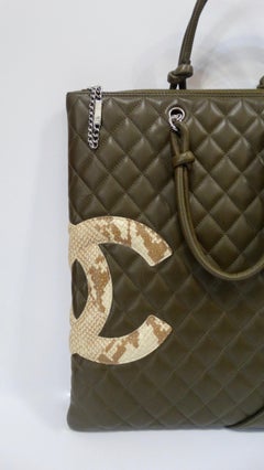 2005 Chanel Cambon Olive Green Leather Tote Bag