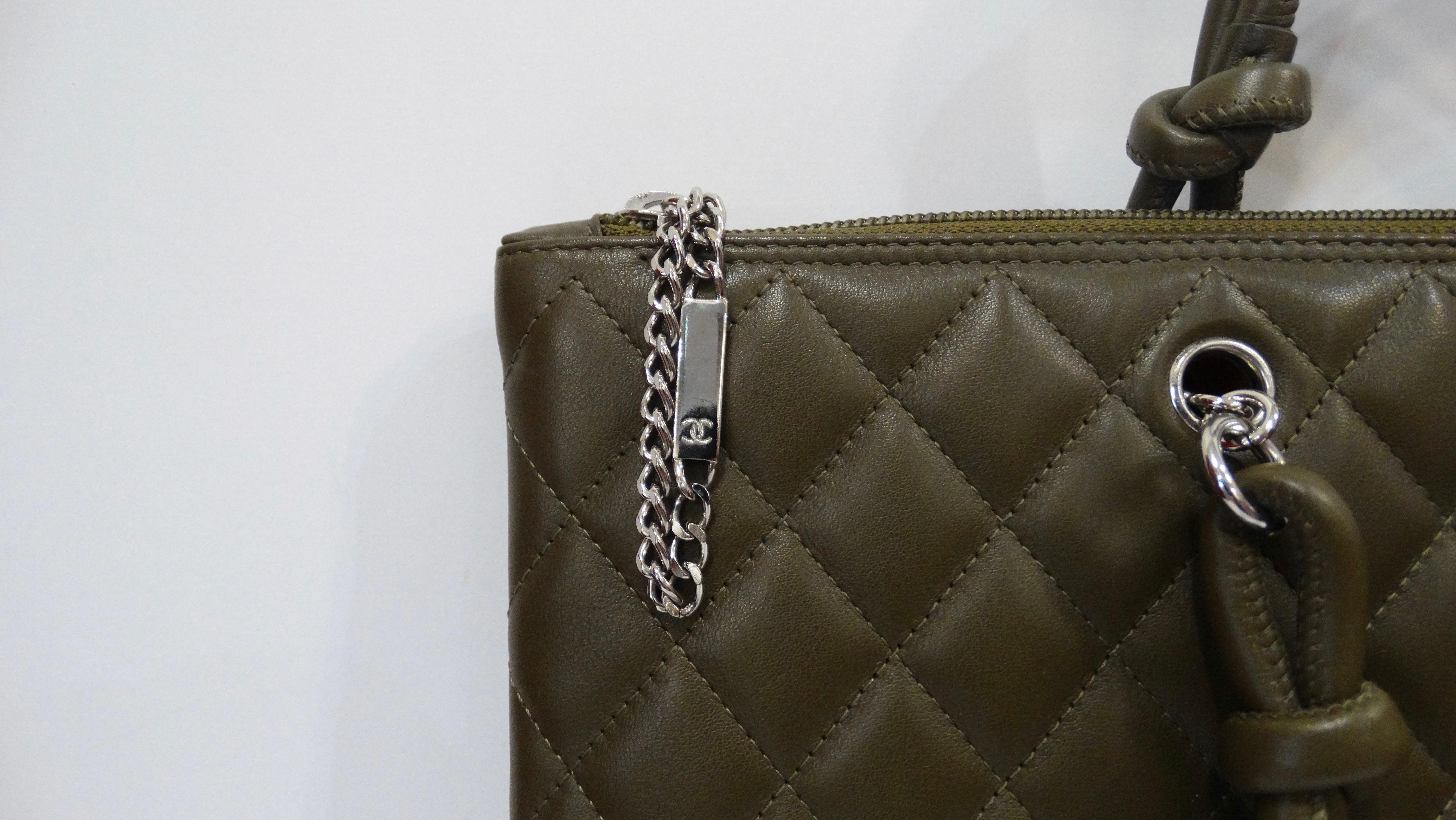 2005 Chanel Cambon Olive Green Leather Tote Bag  In Good Condition In Scottsdale, AZ