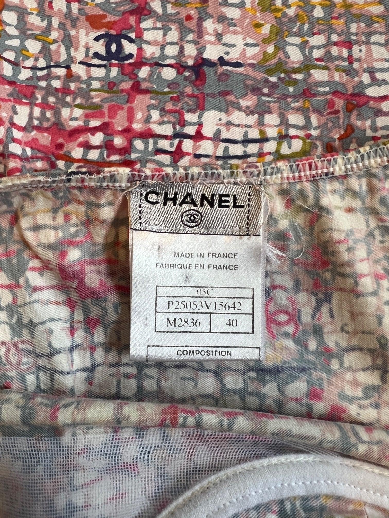 Women's 2005 Chanel Cruise Balconette Watercolour Print Dress For Sale