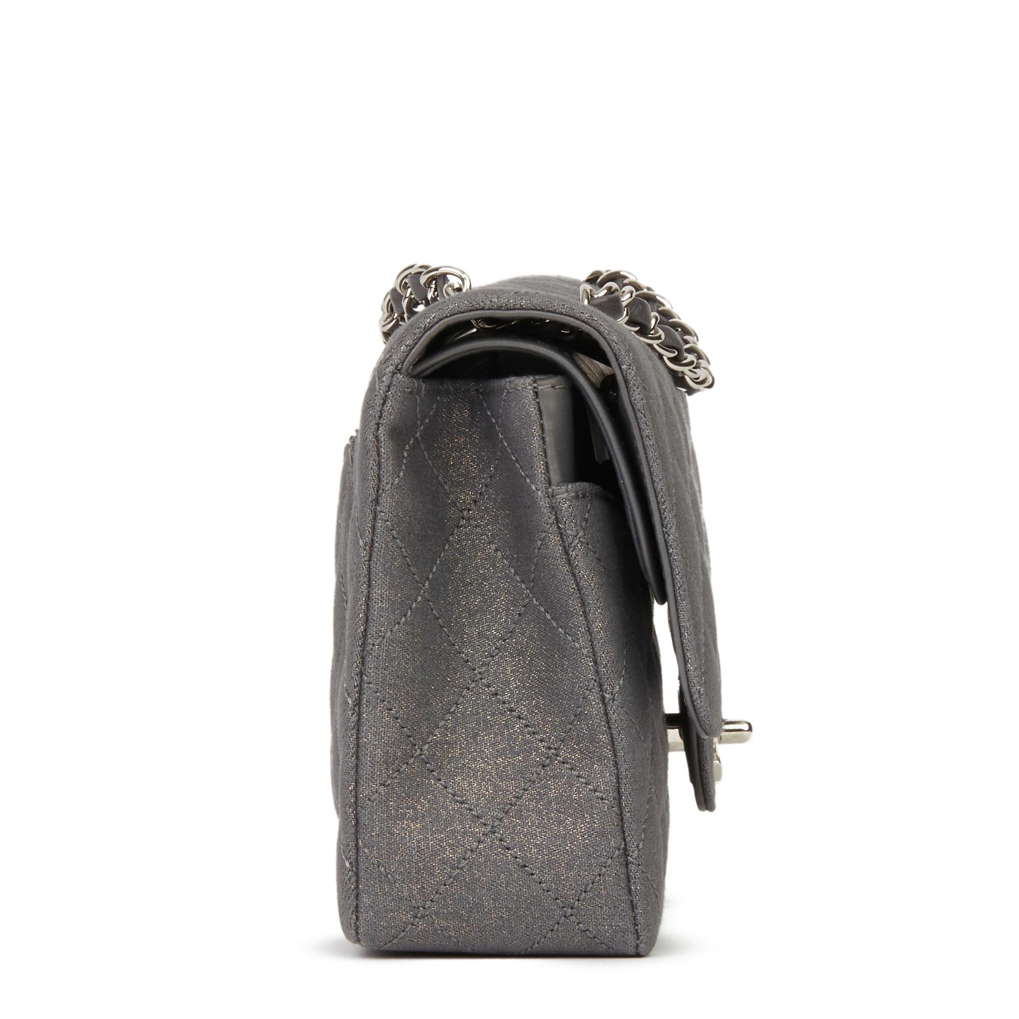 Gray 2005 Chanel Grey Quilted Metallic Canvas Medium Classic Double Flap Bag 